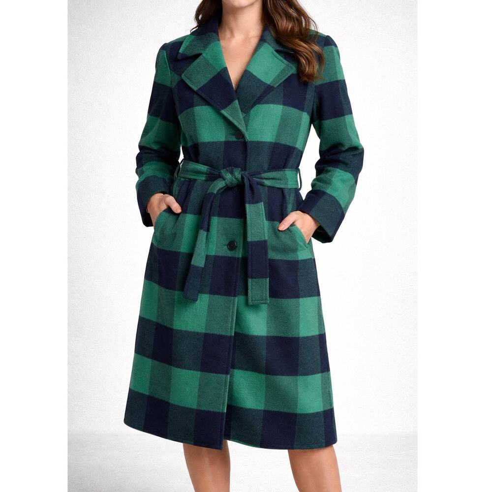 G by Giuliana Black Label Womens 1X Buffalo Plaid‎ Belted Old Money Coat Jacket